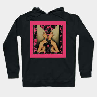 Splitted twins with black and pink roses Hoodie